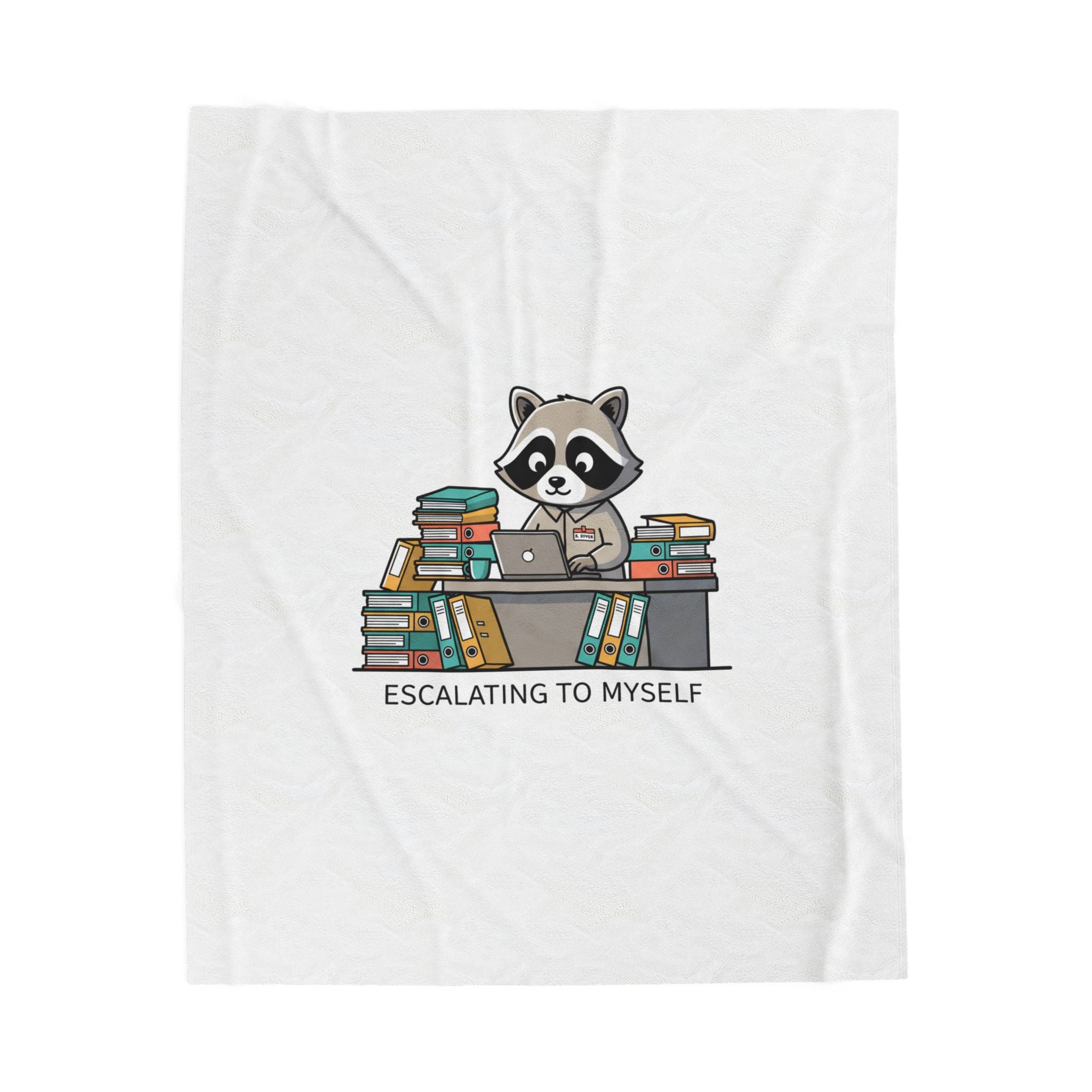 Escalating to Myself Raccoon Illustration Velveteen Blanket | Unhinged Animal Bureaucracy
