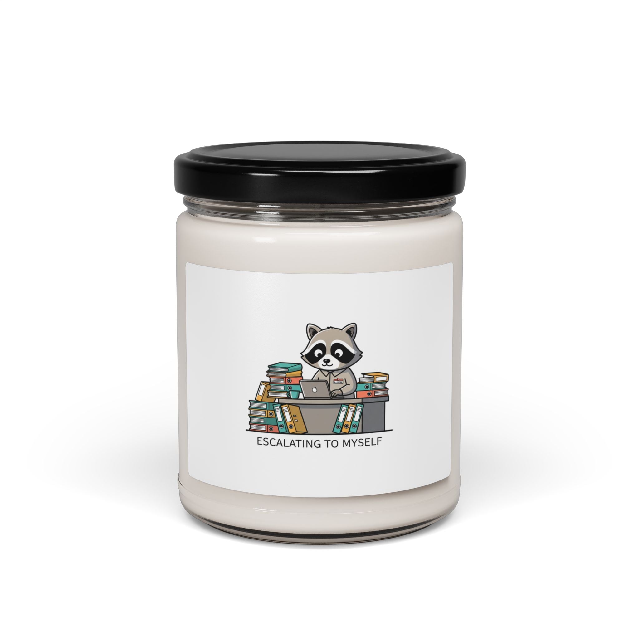 Escalating to Myself Candle | Scented Soy Candle, Office Raccoon, Deadpan Animal Bureaucracy