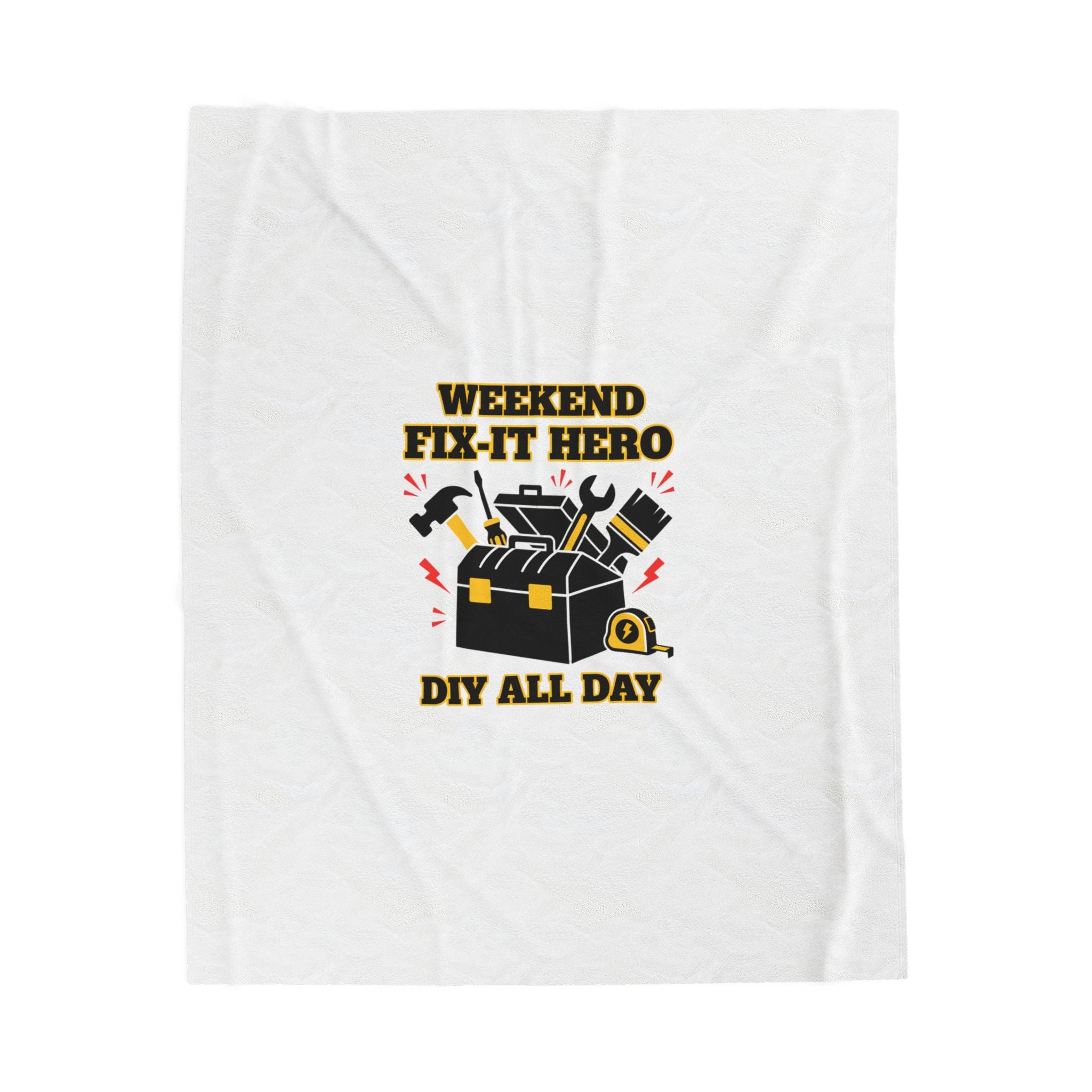 Weekend Fix‑It Hero Velveteen Plush Blanket | DIY workshop tools, maker iconography