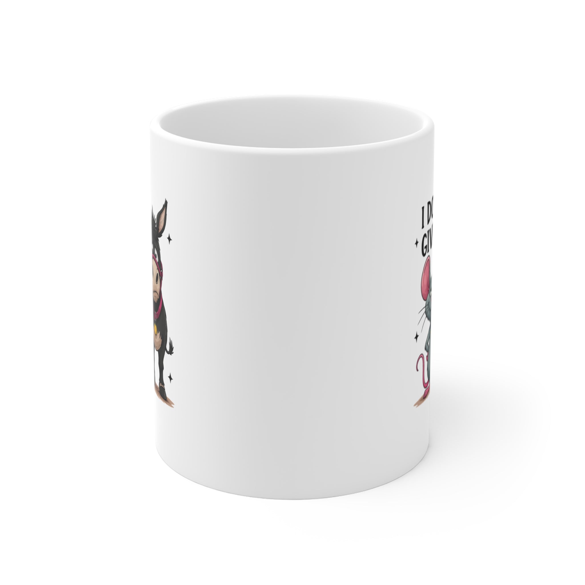 I Don't Give a... Mug — Funny Donkey & Mouse Coffee Cup, Humorous Gift for Coworkers & Friends