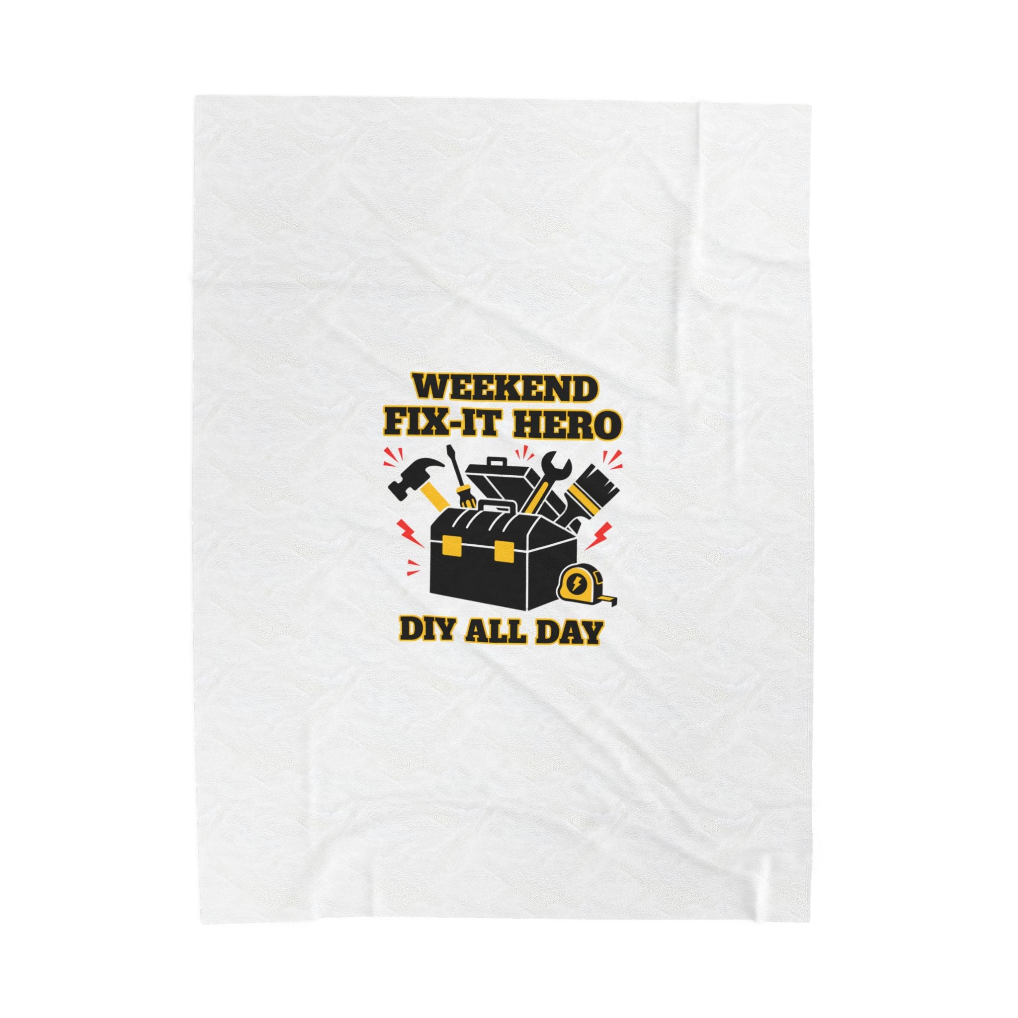 Weekend Fix‑It Hero Velveteen Plush Blanket | DIY workshop tools, maker iconography