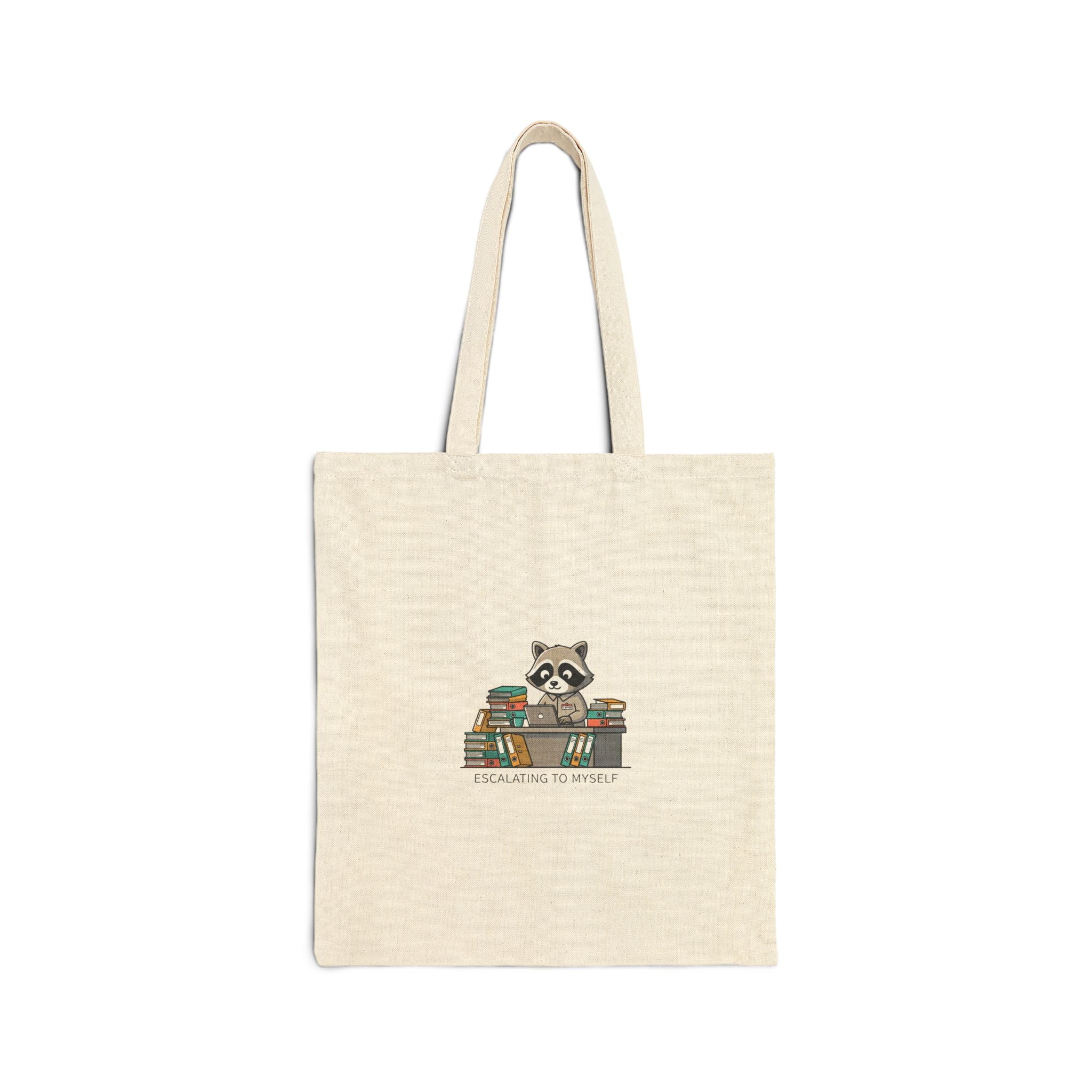 Raccoon at Desk Tote | Unhinged Animal Bureaucracy, office raccoon illustration